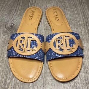 Lauren Ralph Lauren Alegra Monogram Jacquard Slide Sandal Size 6.5